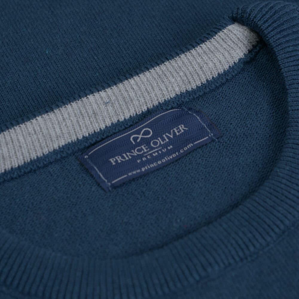 Logo-Embroidered Πλεκτή Μπλούζα Πετρόλ in Cotton (Modern Fit) New Arrival