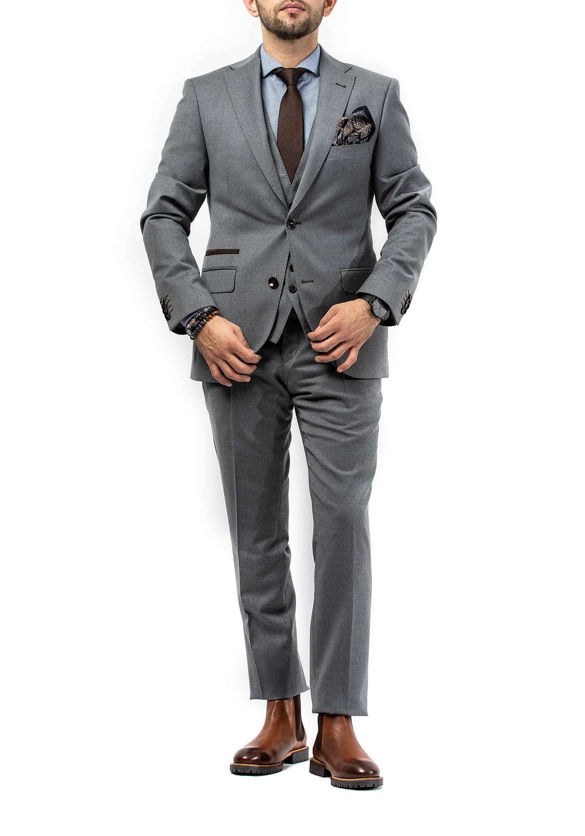 Fragosto Three Pieces Suit Wool - Grey