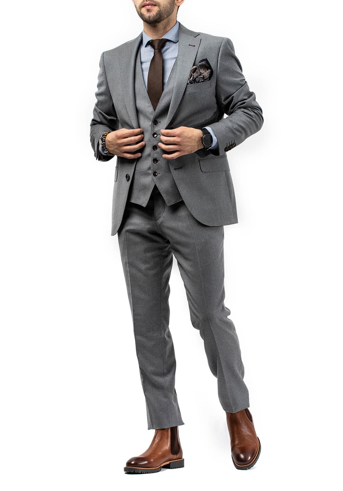 Fragosto Three Pieces Suit Wool - Grey