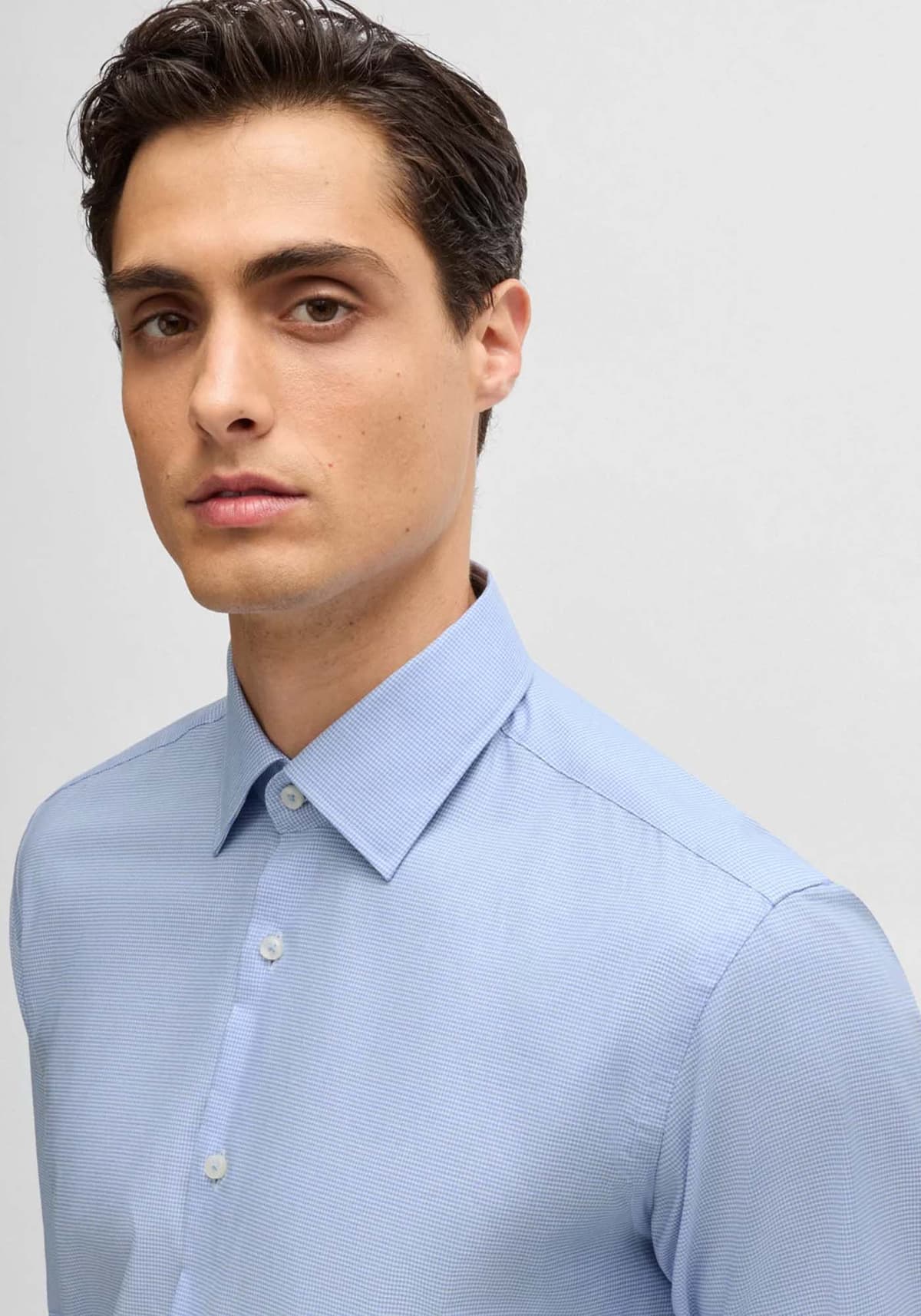 BOSS ΠΟΥΚΑΜΙΣΟ ΜΙΚΡΟΣΧΕΔΙΟ REGULAR FIT EASY IRON H-JOE-KENT-C1-214 ΣΙΕΛ