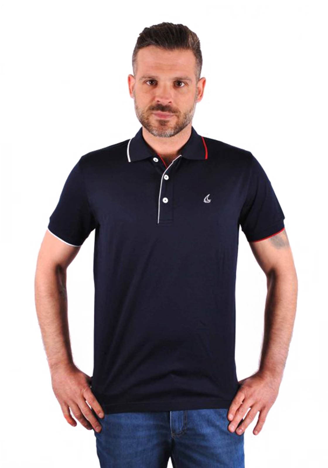 Men's Polo Shirts White Ship Blue