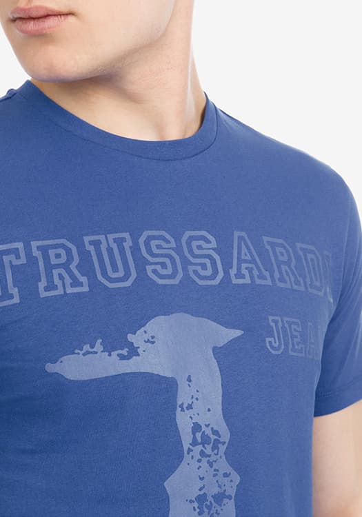 Κοντομάνικη Μπλούζα με διακριτκό τύπωμα στο στήθος - Blue 650