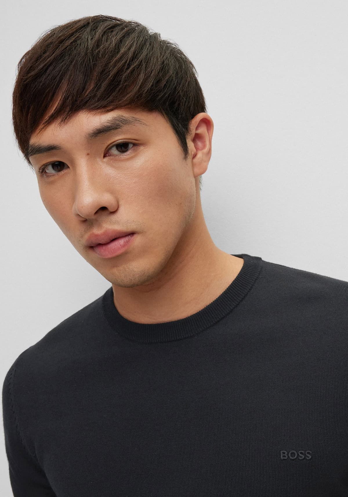 BOSS ΠΛΕΚΤΟ ROUND NECK BOTTO-L ΜΑΥΡΟ