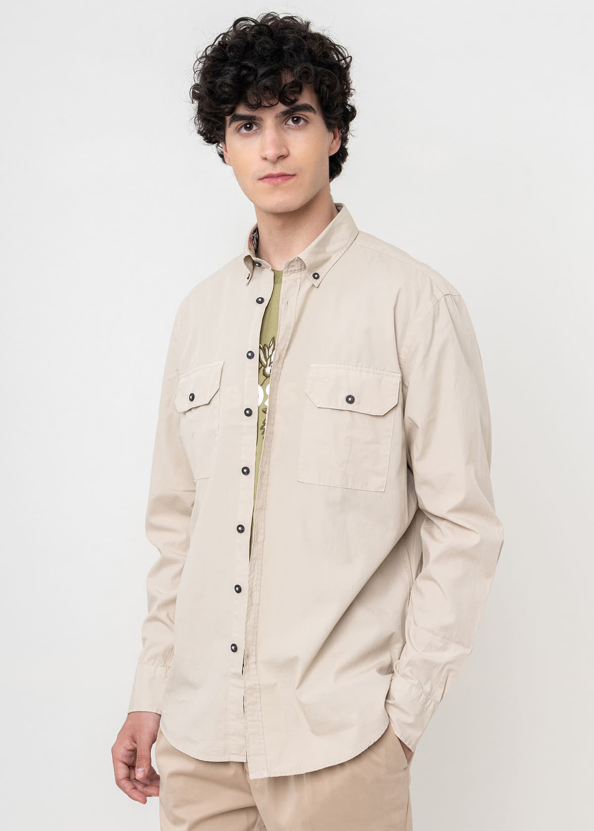 Fynch Hatton Πουκάμισο της σειράς Inked Cotton - 1503 8460 834 Stone