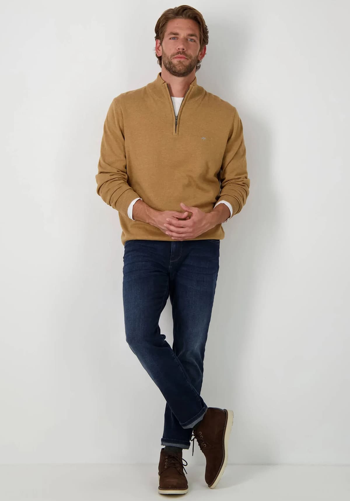 Fynch Hatton Pullover της σειράς Zip Troyer - 1213 215 843 Camel