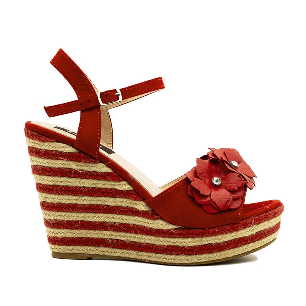 Πλατφόρμες κόκκινες σουέτ με λουλούδι