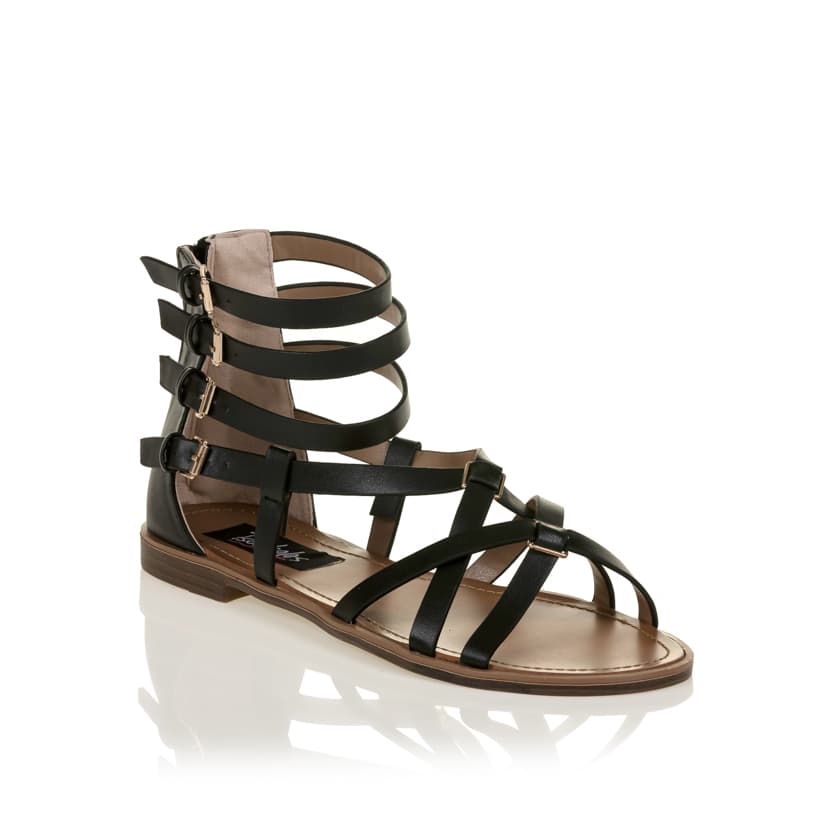 Σανδάλια μαύρα δερματίνη με χιαστί λουράκια