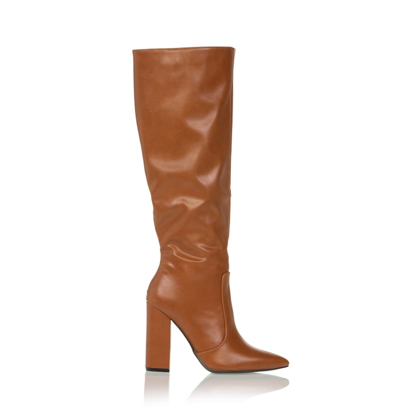 Μπότες κάμελ δερματίνη μυτερές