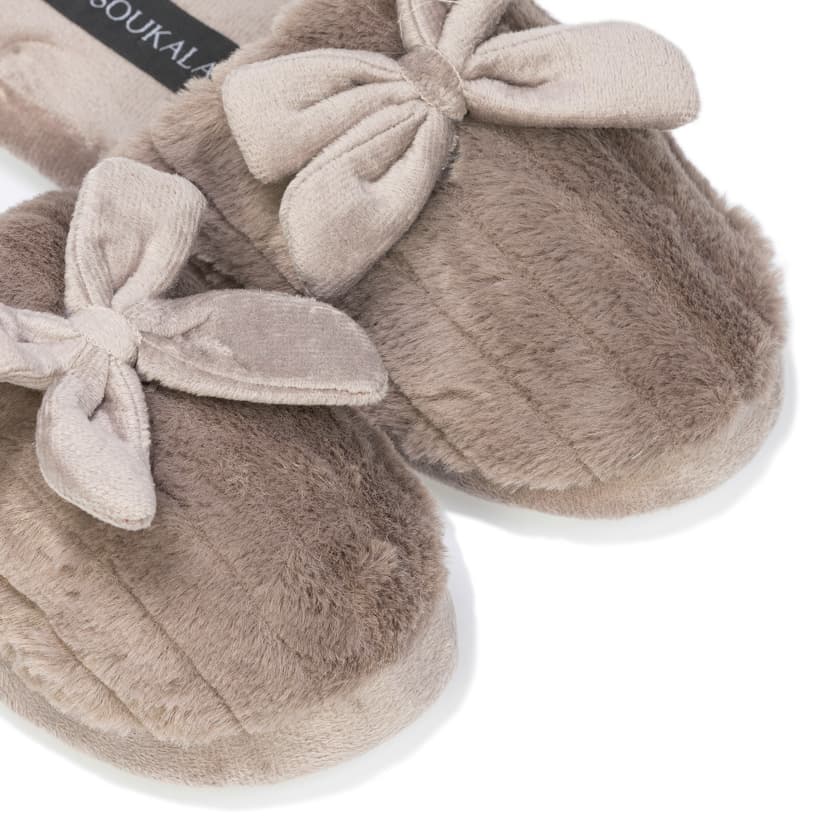 Παντόφλες μωβ σουέτ με φιόγκο