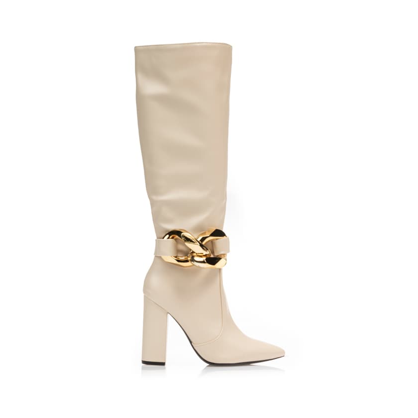 Μπότες μαύρες δερματίνη μυτερές με αποσπώμενη διακοσμητική αλυσίδα