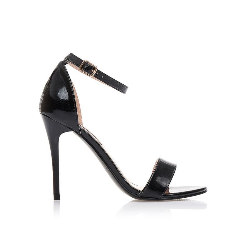 Πέδιλα μαύρα λουστρίνι animal print με φάσα και λουράκι στον αστράγαλο