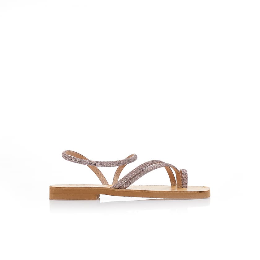 Χειροποίητα σανδάλια μπρονζέ δερματίνη με λουράκια και γκλίτερ και σχέδιο δαχτυλίδι