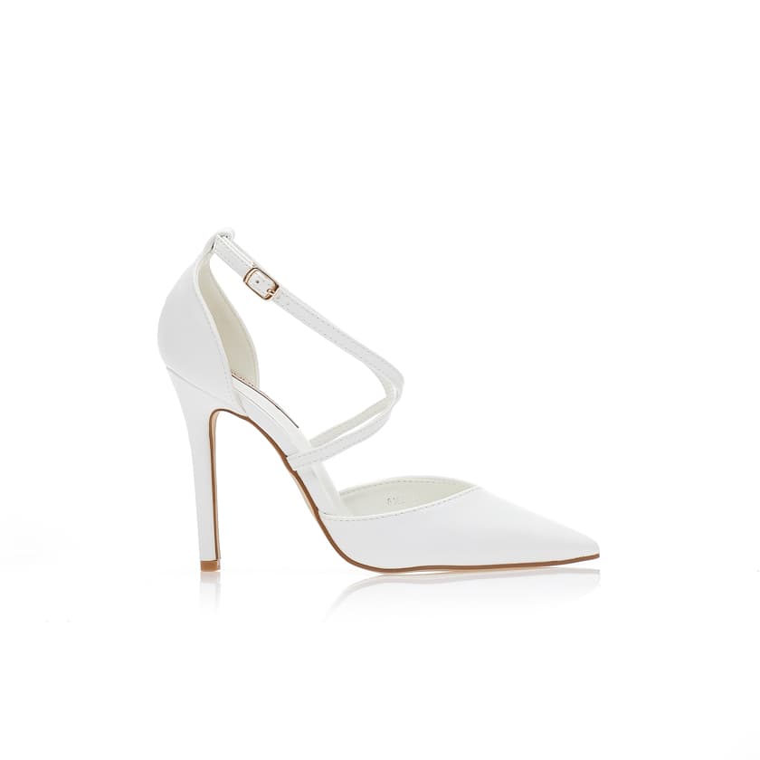 Γόβες φούξια μεταλλιζέ δερματίνη με χιαστί λουράκια μυτερές