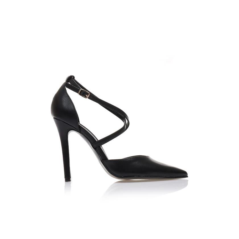 Γόβες φούξια μεταλλιζέ δερματίνη με χιαστί λουράκια μυτερές