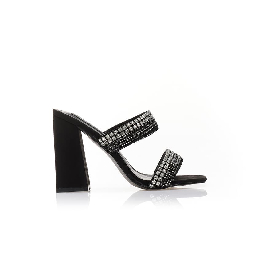 Πέδιλα mules μπεζ σουέτ με διπλή φάσα από στρας σε χρυσό και ασημί χρώμα