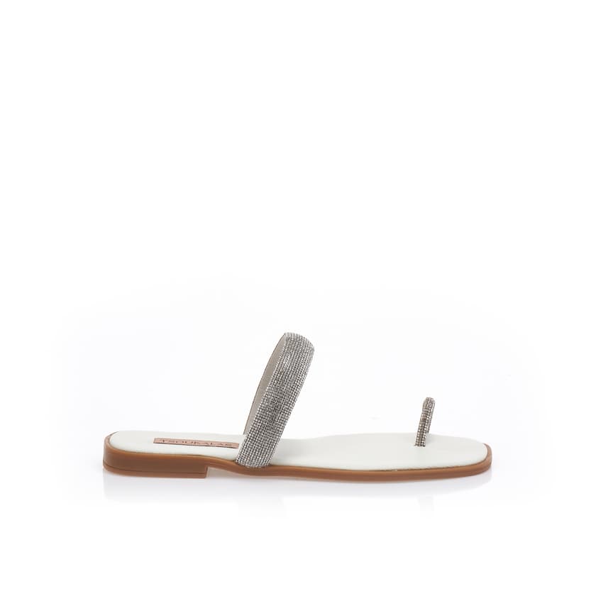 Σανδάλια χειροποίητα μπρονζέ δερματίνη με σχέδιο δαχτυλίδι και φάσα από στρας