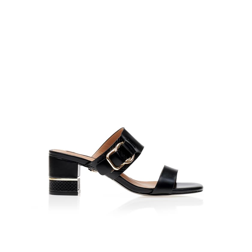 Mules ροζ δερματίνη με animal print και χρυσές λεπτομέρειες