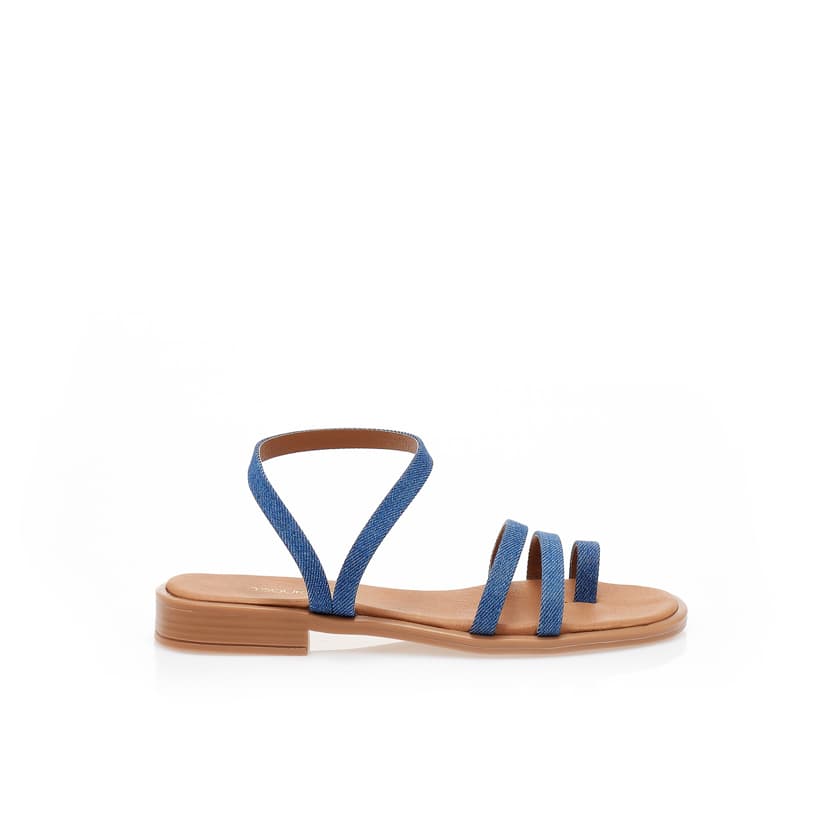 Σανδάλια χειροποίητα μπλε τζιν δερματίνη με σχέδιο δαχτυλίδι