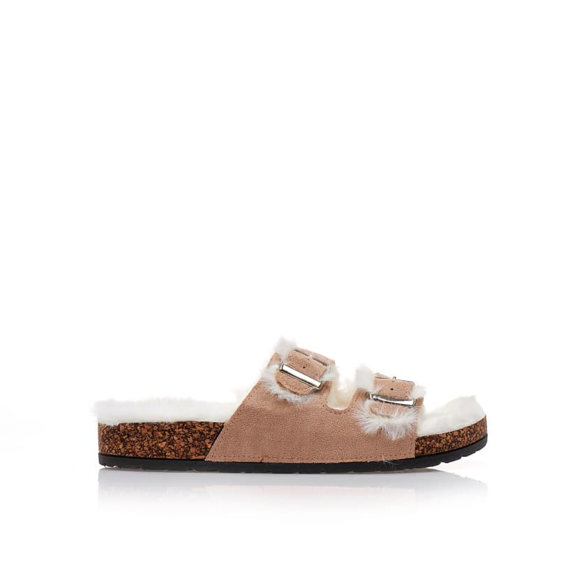 Παντόφλες πούρο σουέτ με γούνα και διπλή ρυθμιζόμενη φάσα