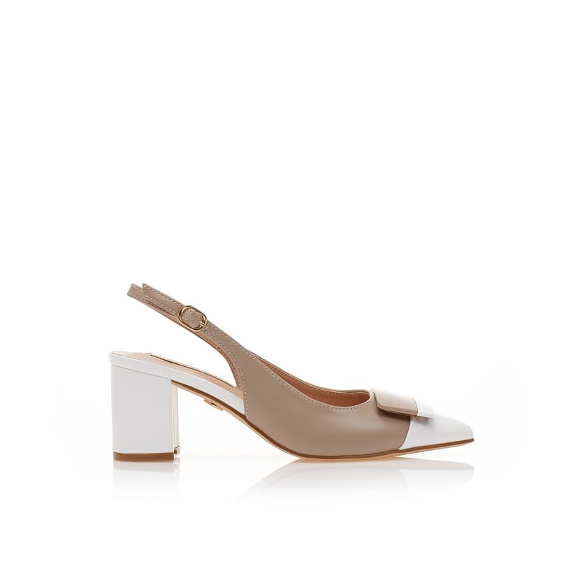Γόβες mules TSOUKALAS πούρο δερματίνη με αγκράφα και λευκές λεπτομέρειες