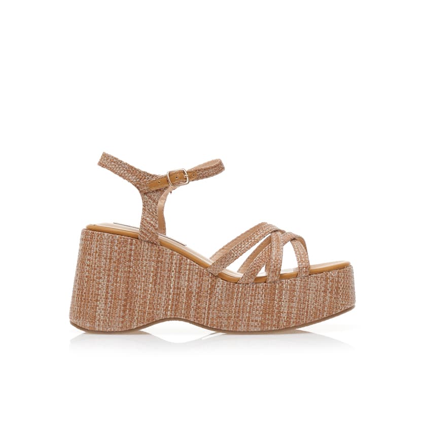 Πλατφόρμες κάμελ δερματίνη με πολλαπλά λουράκια