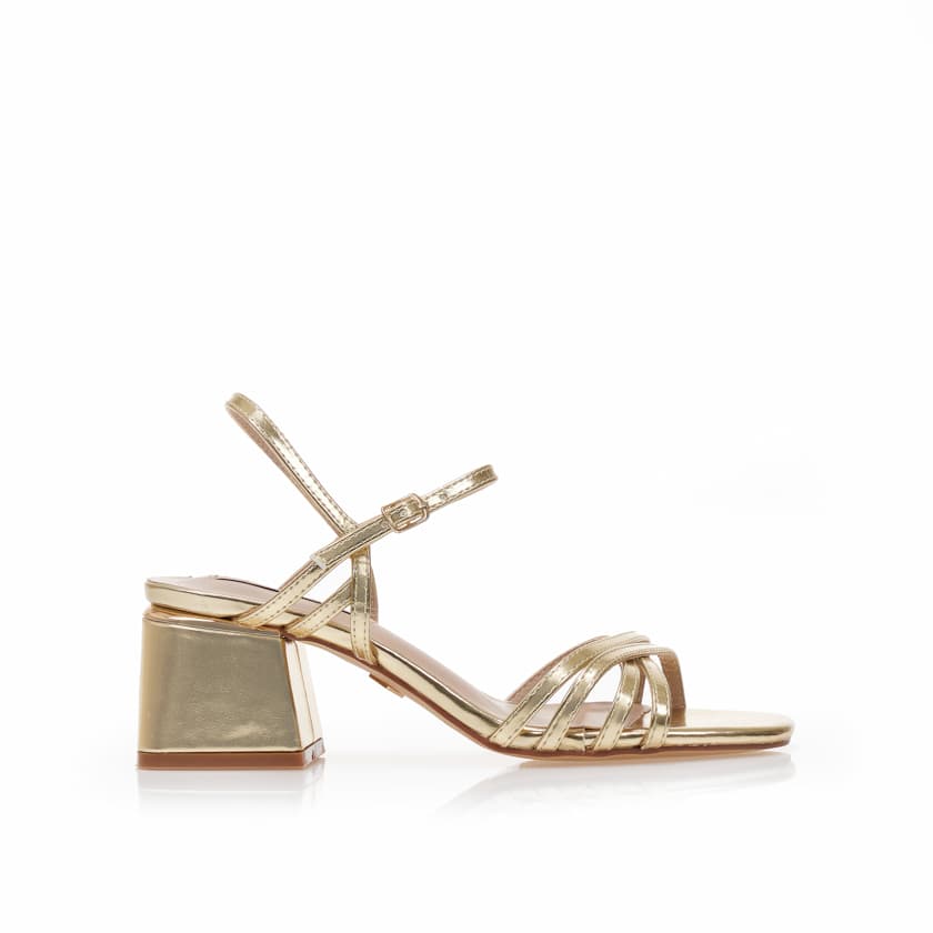 Πέδιλα TSOUKALAS χρυσά μεταλλιζέ με μεταλλική λεπτομέρεια στο τακούνι