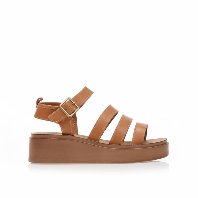 Flatforms TSOUKALAS κάμελ δερματίνη με πολλαπλά λουράκια