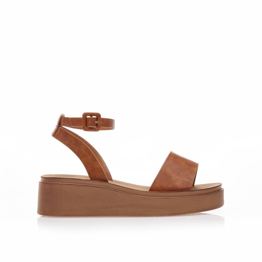 Flatforms TSOUKALAS κάμελ δερματίνη με λουράκι στον αστράγαλο