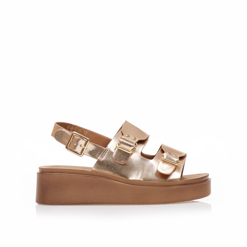 Flatforms TSOUKALAS μπρονζέ δερματίνη με λουράκι στον αστράγαλο