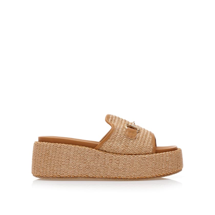 Flatforms κάμελ ψάθινα με αγκράφα