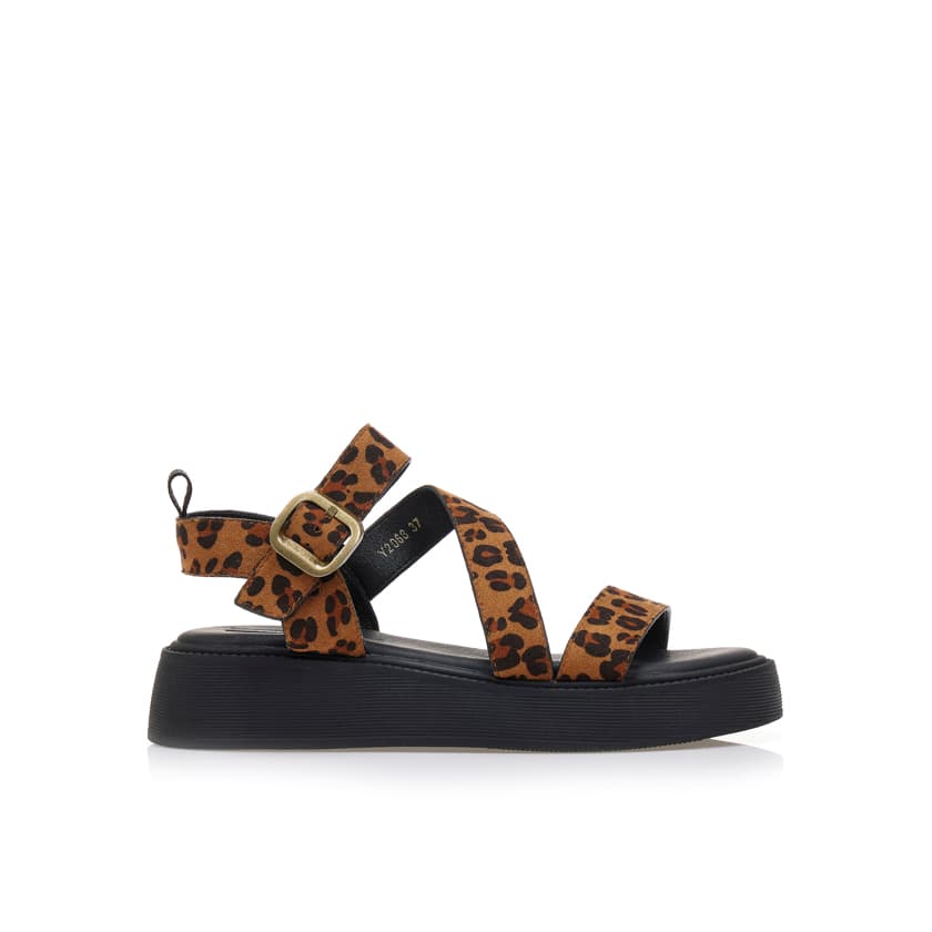 Flatforms animal print δερματίνη με λοξό λουράκι
