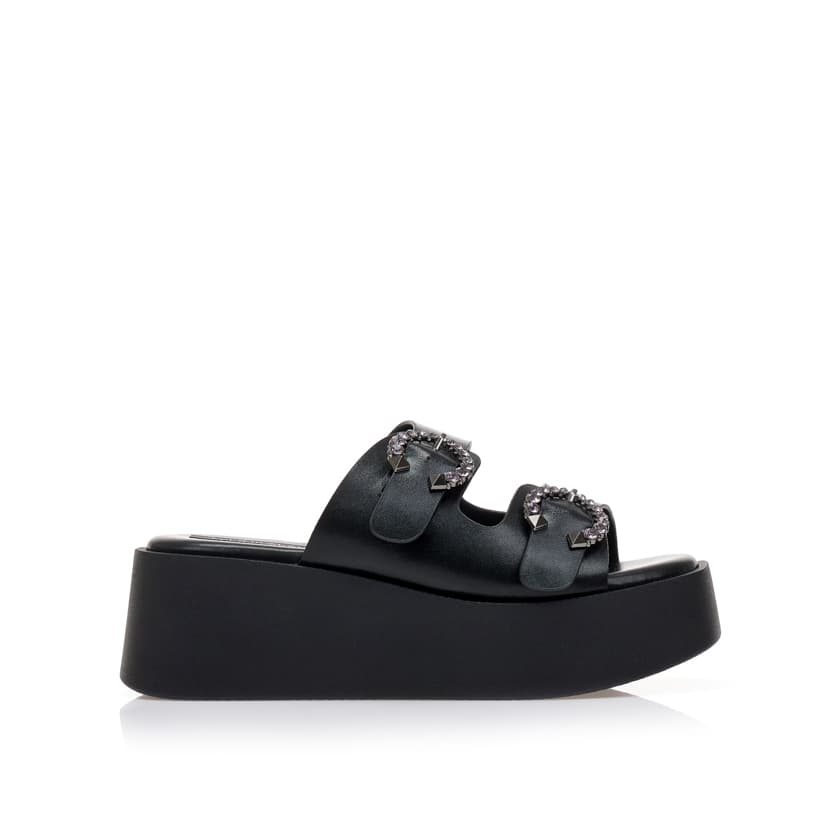 Flatforms μαύρα δερματίνη με στρας