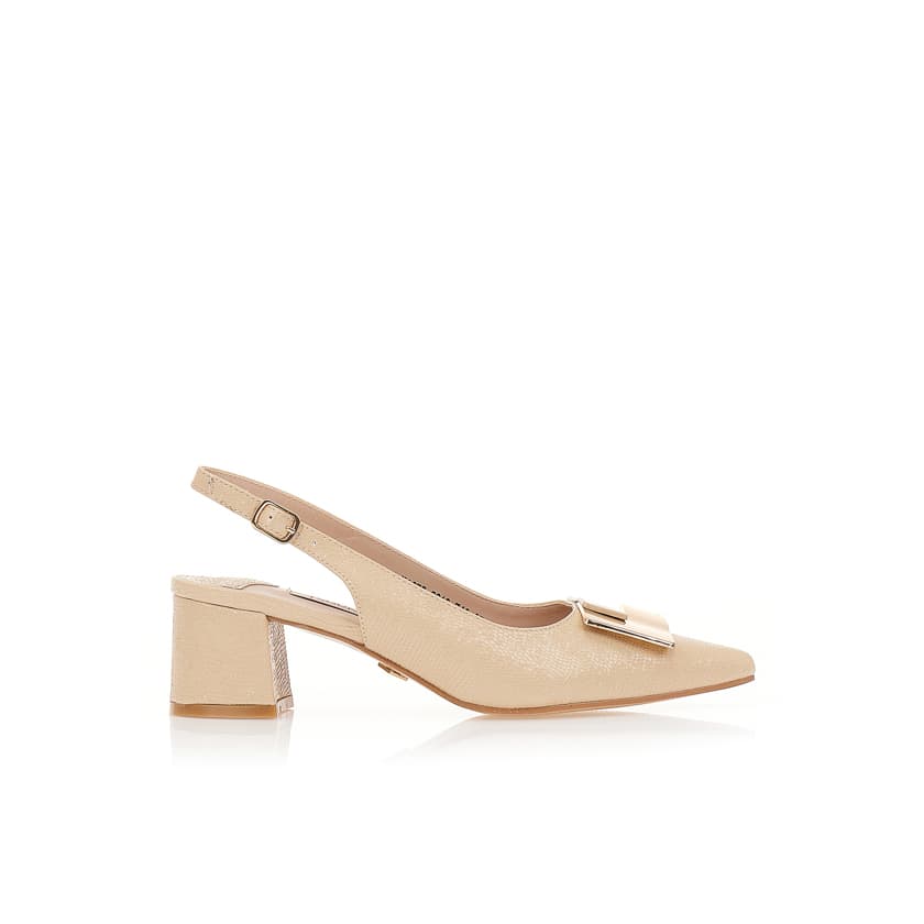 Γόβες mules μπεζ δερματίνη με animal print σχέδιο