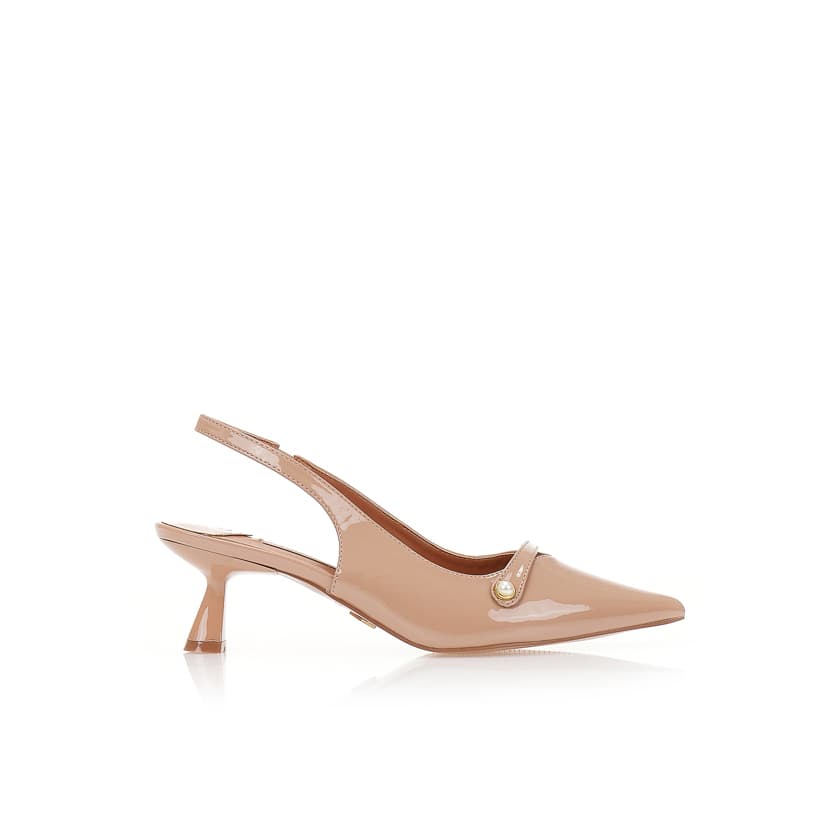Γόβες mules nude λουστρίνι με διακοσμητική πέρλα
