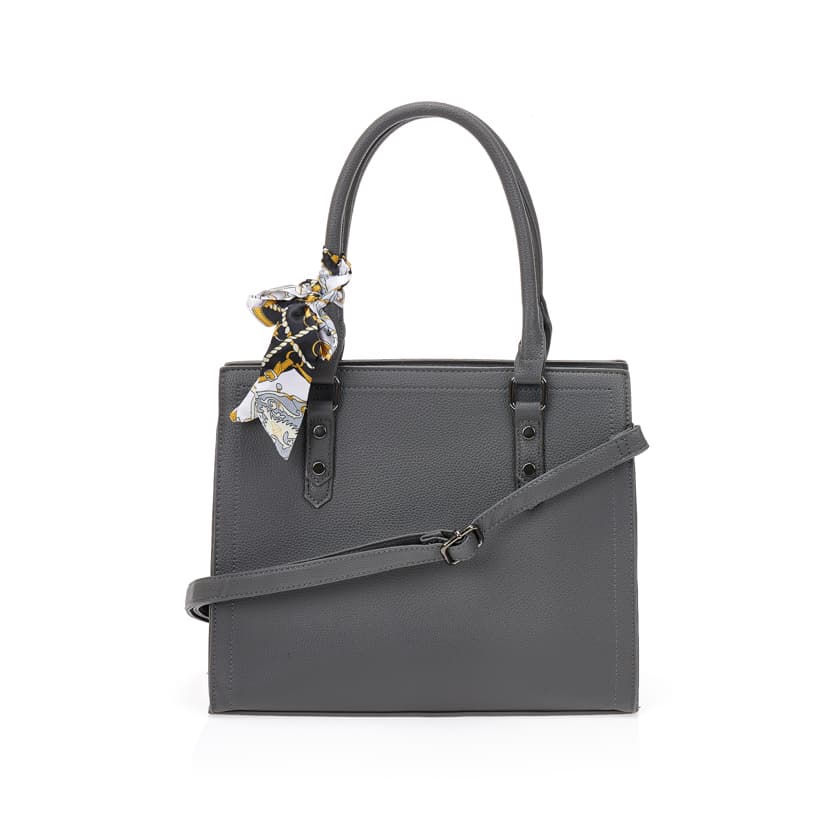 Τσάντα γκρι με διακοσμητικό φουλάρι
