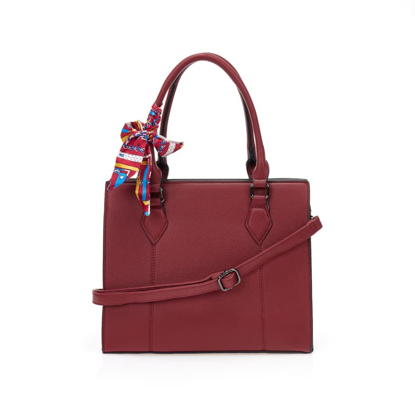 Μπορντό τσάντα ώμου με διακοσμητικό μαντήλι