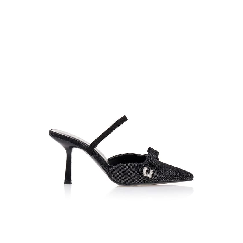 Πέδιλα slingback jean με φιόγκο και αγράφα