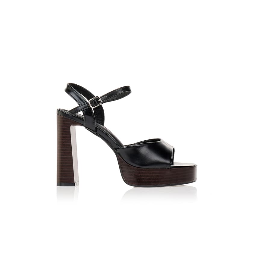 Πέδιλα μαύρα με ξύλινο και χοντρό τακούνι