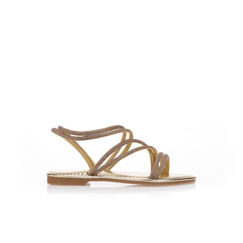 Σανδάλια χρυσά με στρας στα λουράκια
