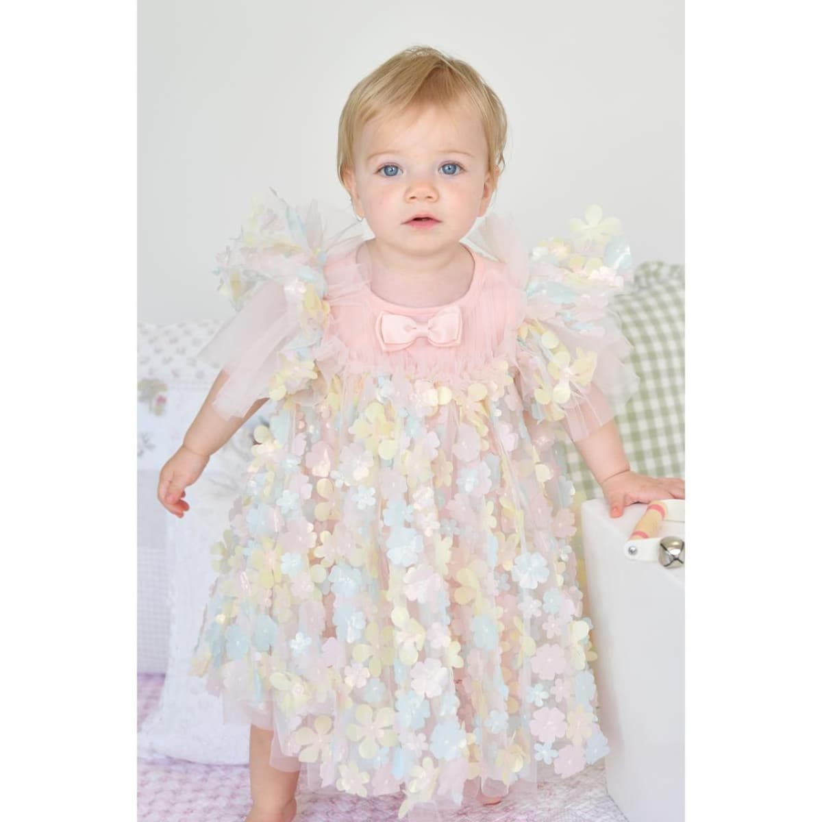 Φόρεμα μπεμπέ τούλι κορίτσι Angel's Face-Marlowe 3D Multi Flower Tulle Baby Dress-Blush Multi