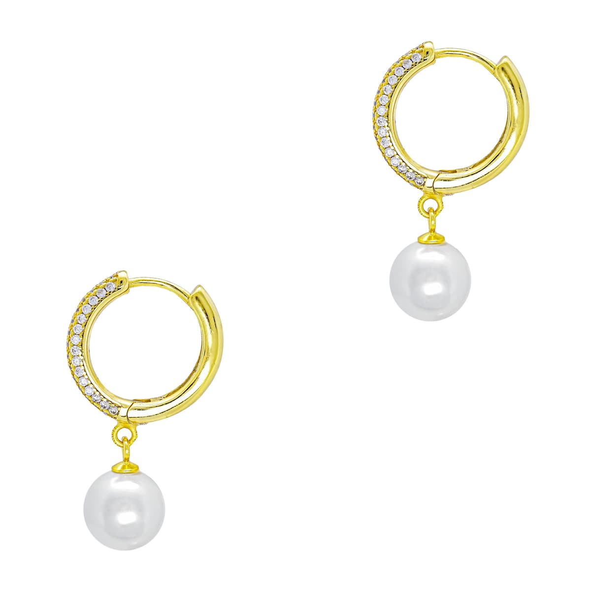 Σκουλαρίκια Κρίκοι με Λευκές Πέτρες από Επιχρυσωμένο Ασήμι SK3306