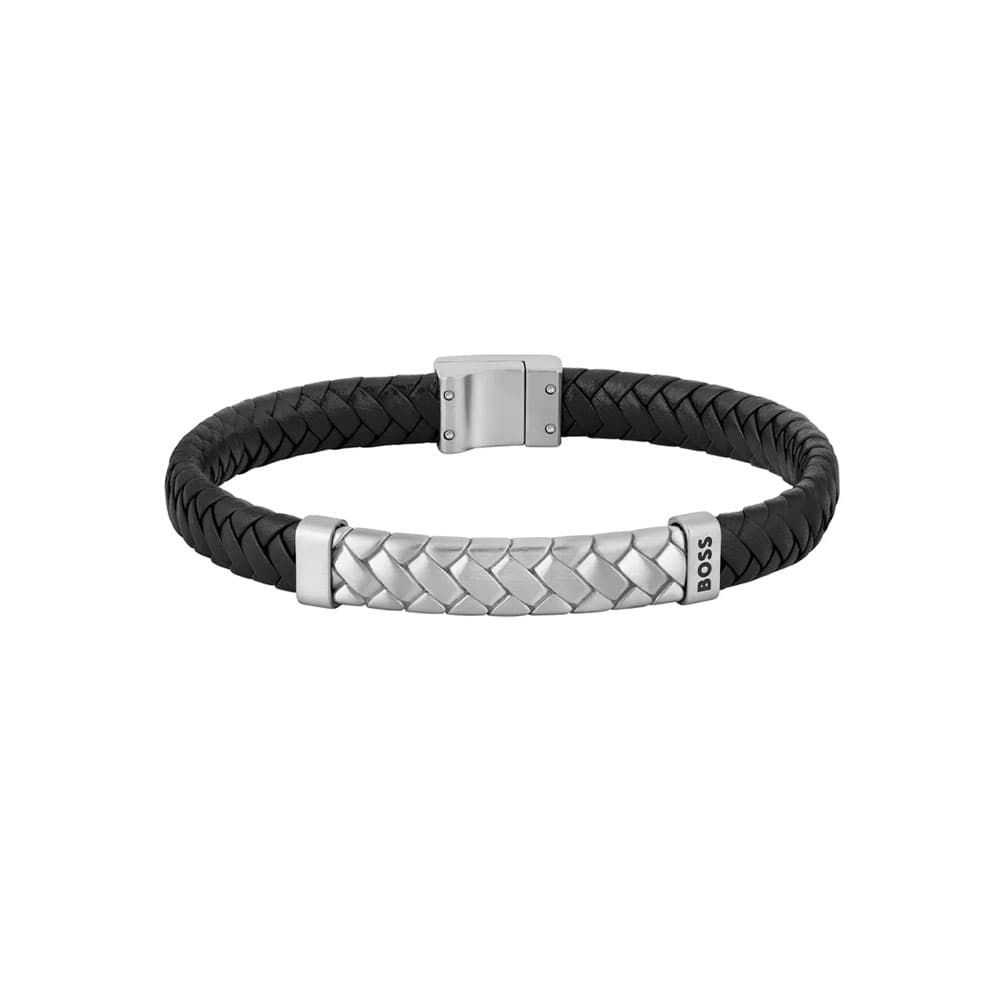 HUGO BOSS Ανδρικό Βραχιόλι Mε Μαύρο Δερμάτινο Λουράκι 1580674M