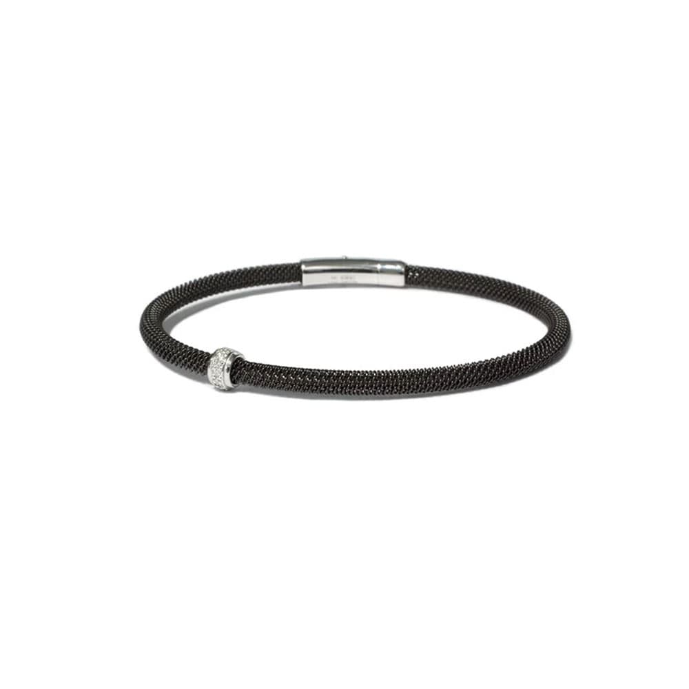 BORSARI Αντρικό Βραχιόλι Απο Ατσάλι και Ασήμι 925 Με Διαμάντια BR-DAM04BRB