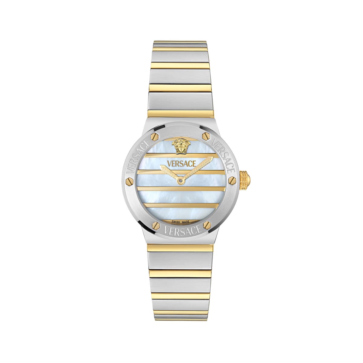VERSACE GRECA LOGO PEARL Two Tone Stainless Steel Bracelet VE0S00325