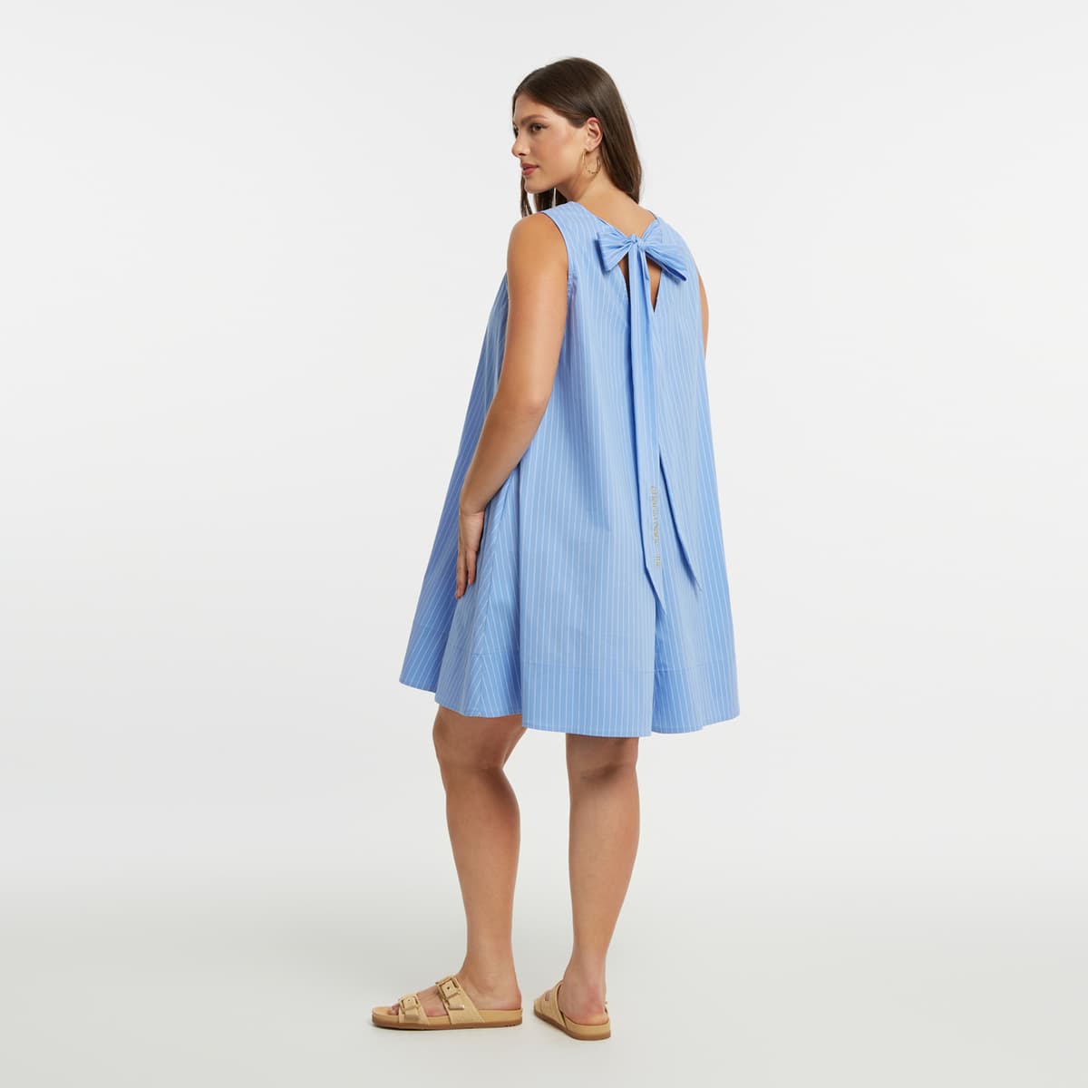 Ριγέ αμάνικο βαμβακερό φόρεμα με φιόγκο στην πλάτη