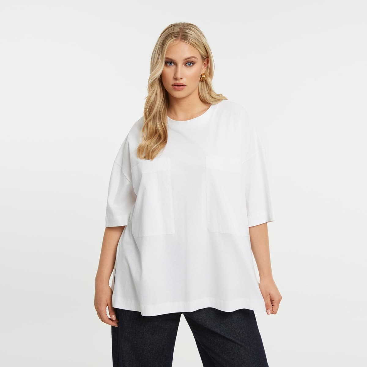 Μπλούζα t-shirt βαμβακερή με τσέπες από ποπλίνα