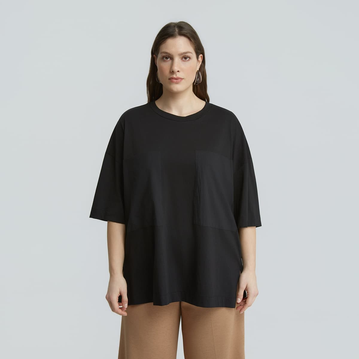 Μπλούζα t-shirt βαμβακερή με τσέπες από ποπλίνα