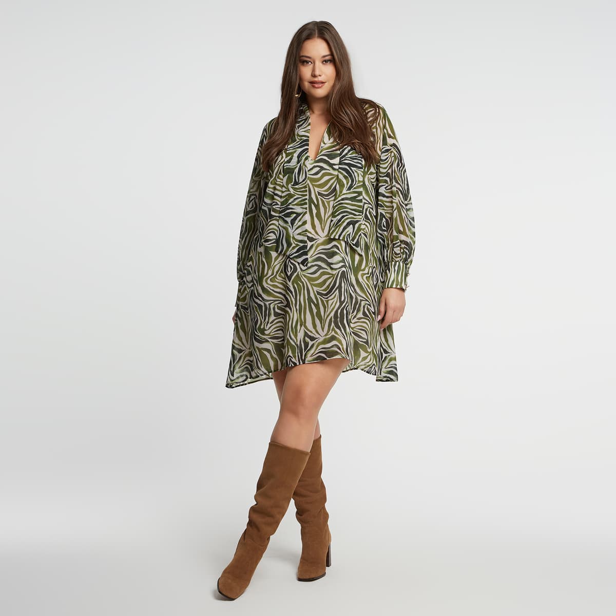 Mini φόρεμα με ζεβρέ σχέδιο και δέσιμο στη λαιμό