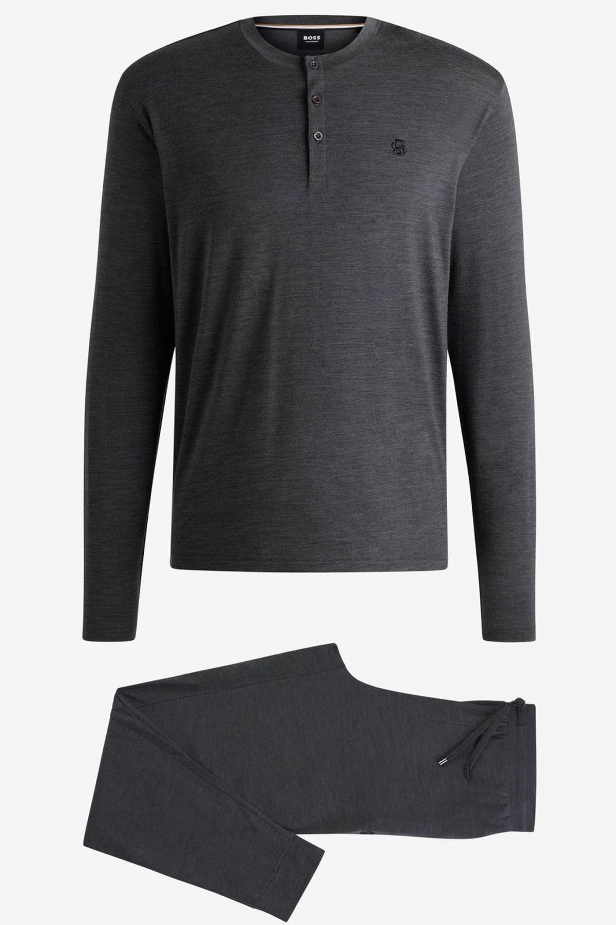 BOSS HOMEWEAR ΣΕΤ ΠΥΤΖΑΜΑ MERINO LONG SET ΓΚΡΙ