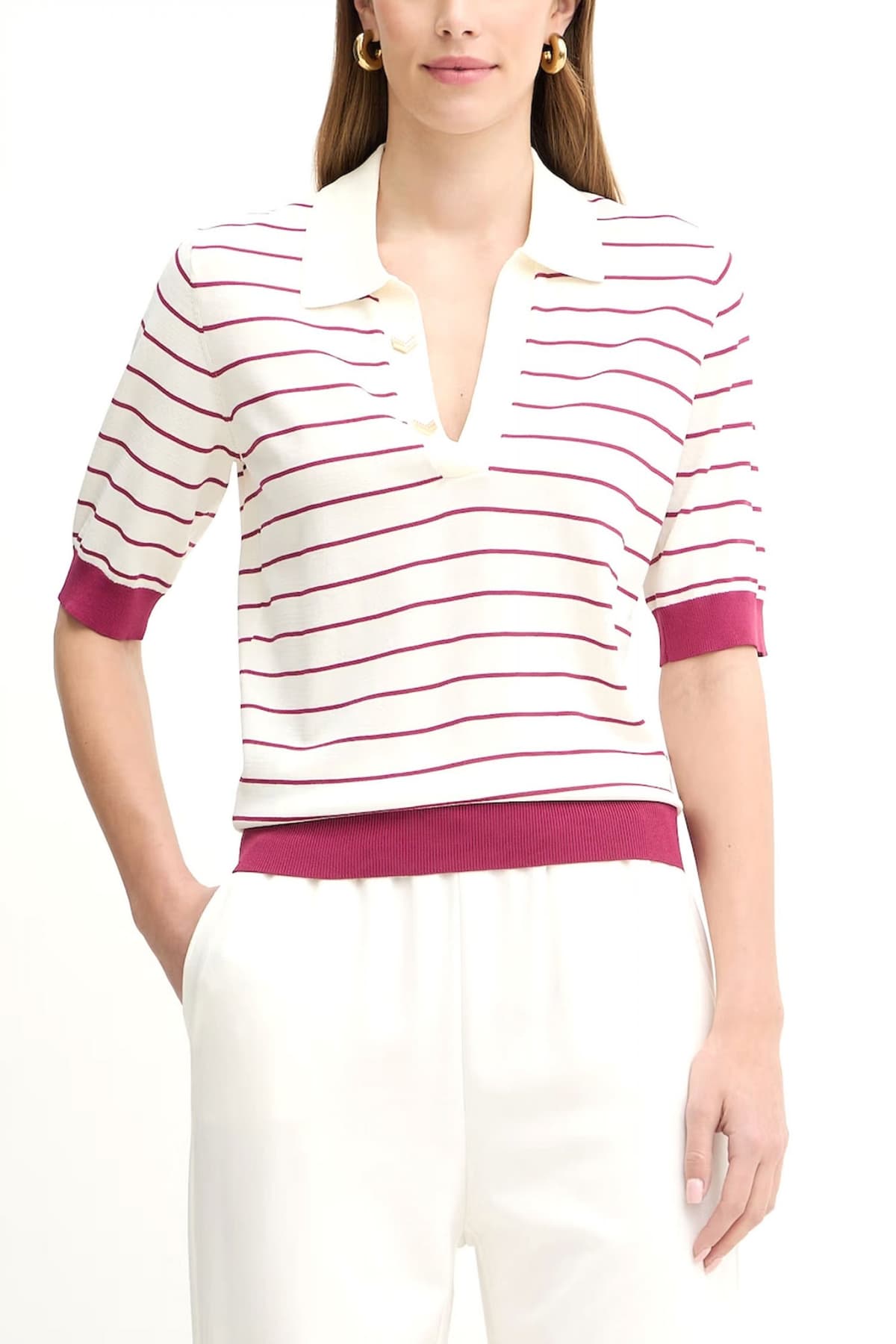 LIU-JO BETTER POLO ΠΛΕΚΤΟ ΡΙΓΕ ΛΕΠΤΟΜΕΡΕΙΕΣ ΜΕΤΑΛΛΙΚΕΣ ΕΚΡΟΥ-ΦΟΥΞΙΑ